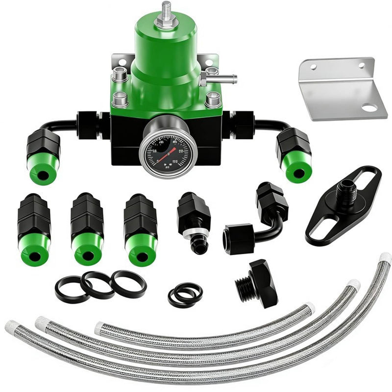Adjustable Fuel Pressure Regulator Kit Oil 0-100psi Gauge -6AN Black & Green