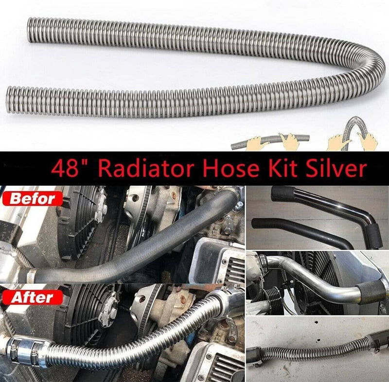 48" Universal Stainless Steel Radiator Flexible Coolant Water Hose Caps Kit