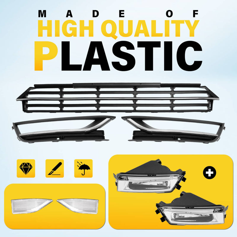 DURAFORCE Front Bumper Fog Lights Corner Lamp & Lower Grille for VW Passat 2012-2015 7PC