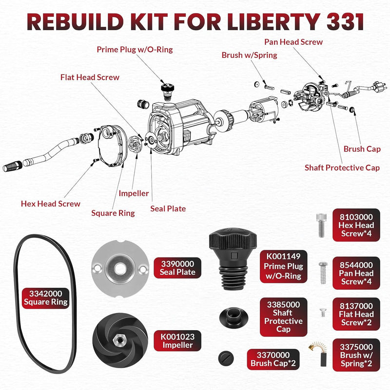 K001247 Transfer Pump Rebuild Kit for Liberty 331 Series 331-B10, 331-B18