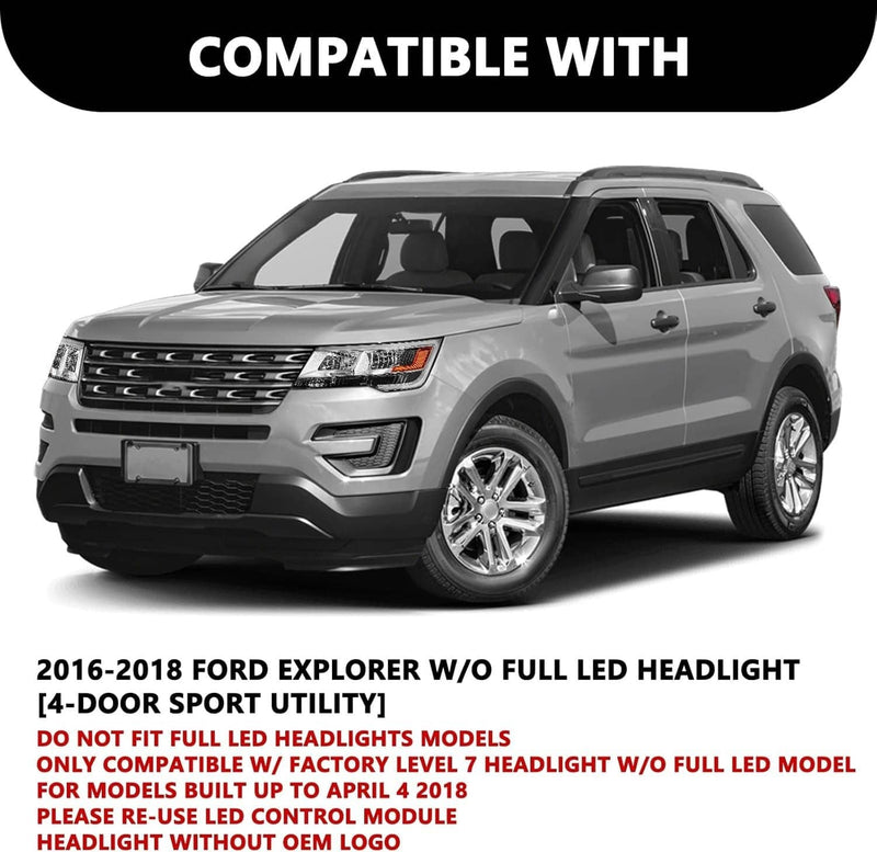 Headlights Assembly LH RH Pair for Ford Explorer Chrome with LED DRL 2016-2019