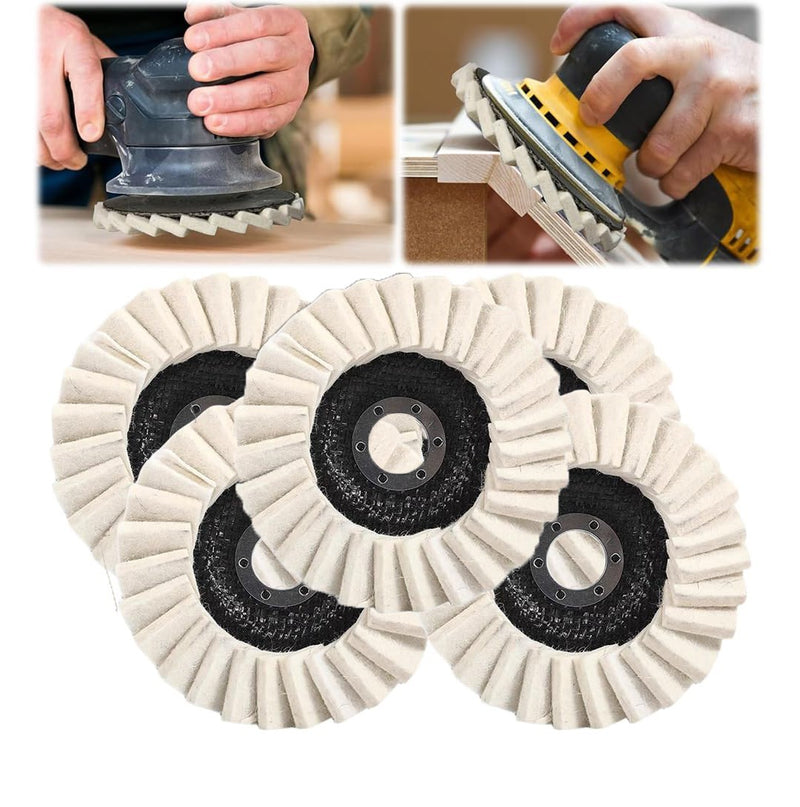 5pcs 4.5 Inch Wool Polishing Wheels Buffer Pads Flap Felt Finishing Disc