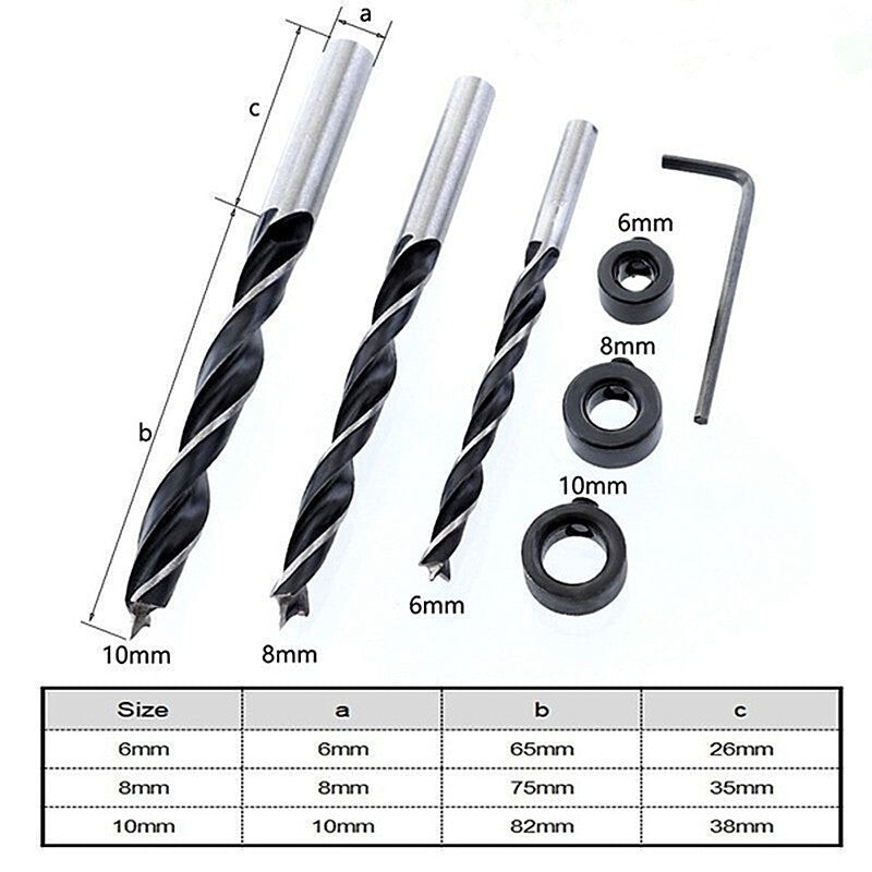 6/8/10mm Pocket Hole Jig Kit Woodworking Guide Oblique Drill Angle Hole Locator