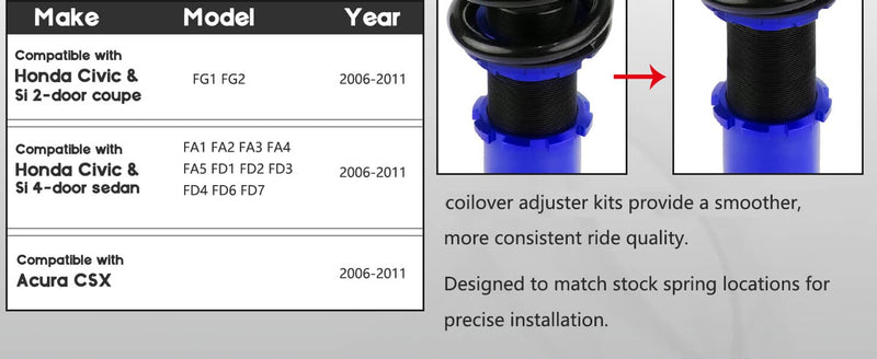 Coilovers Suspension Kit for Honda Civic Adjustable Height Struts Shocks