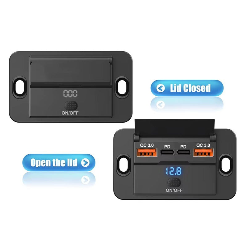 QC3.0 & PD Car Charger Socket Panel LED Voltmeter USB Power Outlet 12-24V for RV
