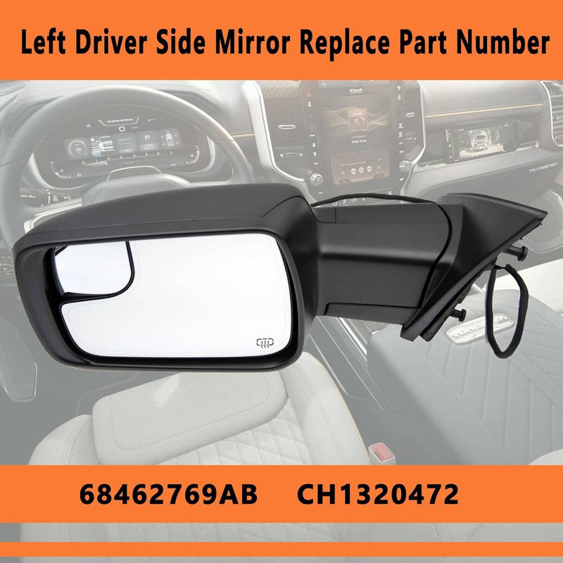 68462769AB Mirror Heated Power Folding Driver Left Side for 2019-2024 Ram 1500
