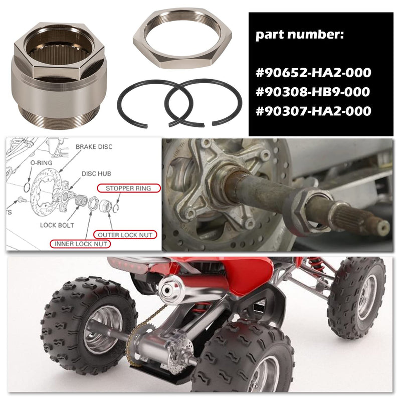 Rear Axle Lock Jam Sleeve Nut and Clips Kit for Honda TRX400X TRX400EX 450R 450