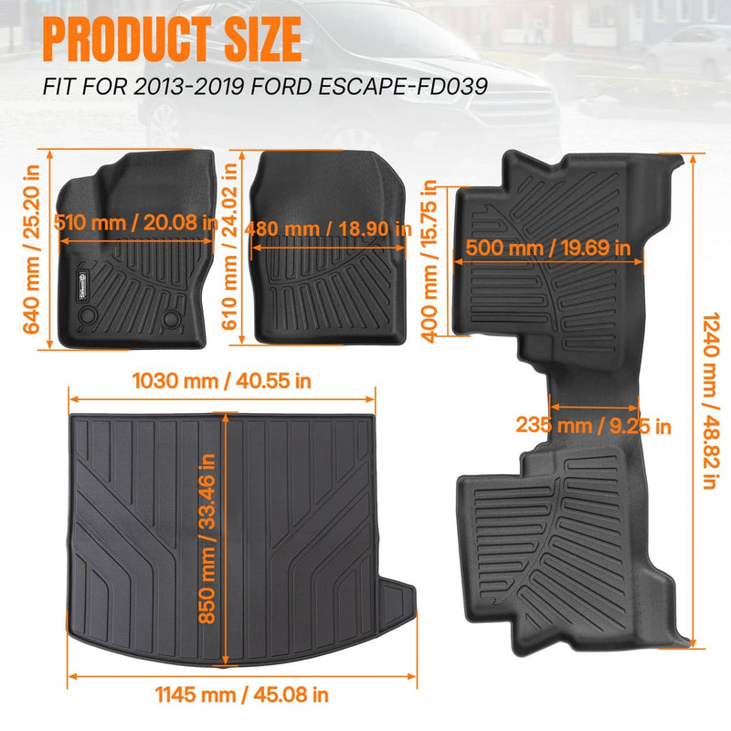 Floor Mats & Cargo Liner for Ford Escape 2013 2014 2015 2016 2017 2018 2019