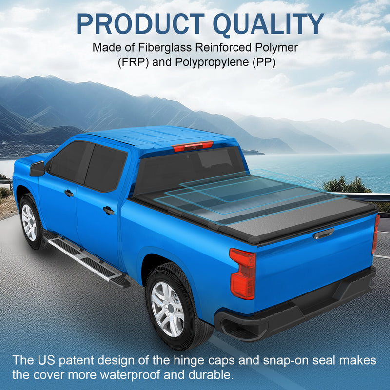 Hard Tri-Fold Tonneau Cover for Silverado Sierra 1500 2500HD 8 Ft Bed 1999-2014