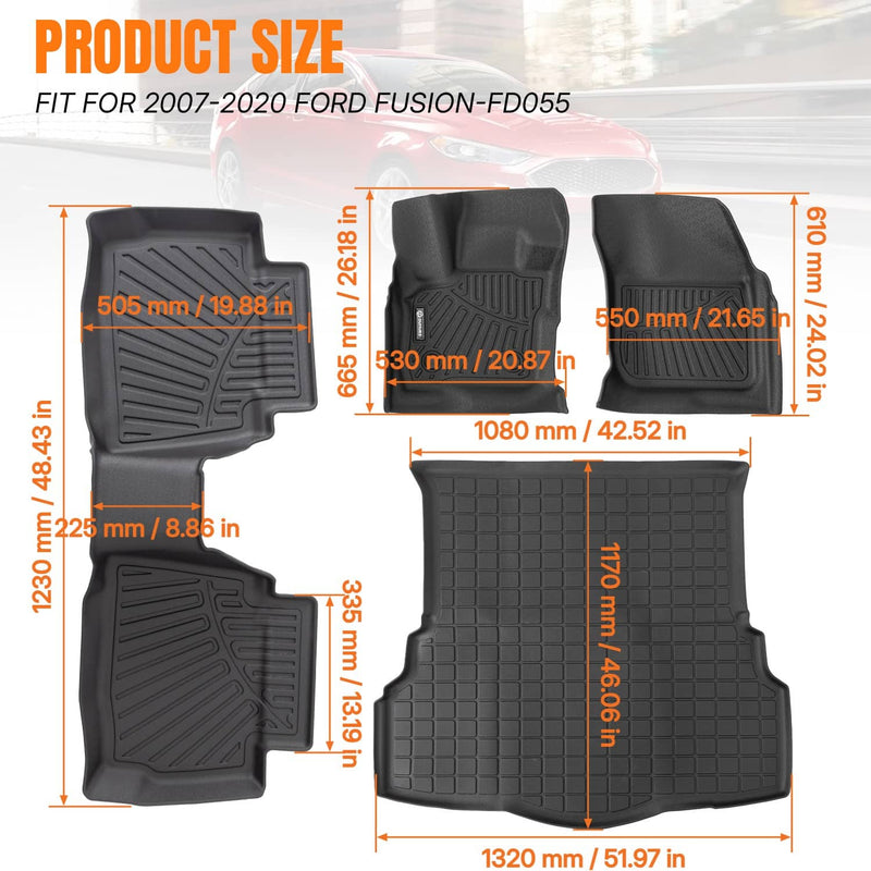 Floor Mats & Cargo Liner for Ford Fusion 2017-2020 1st 2nd Row Trunk Mat