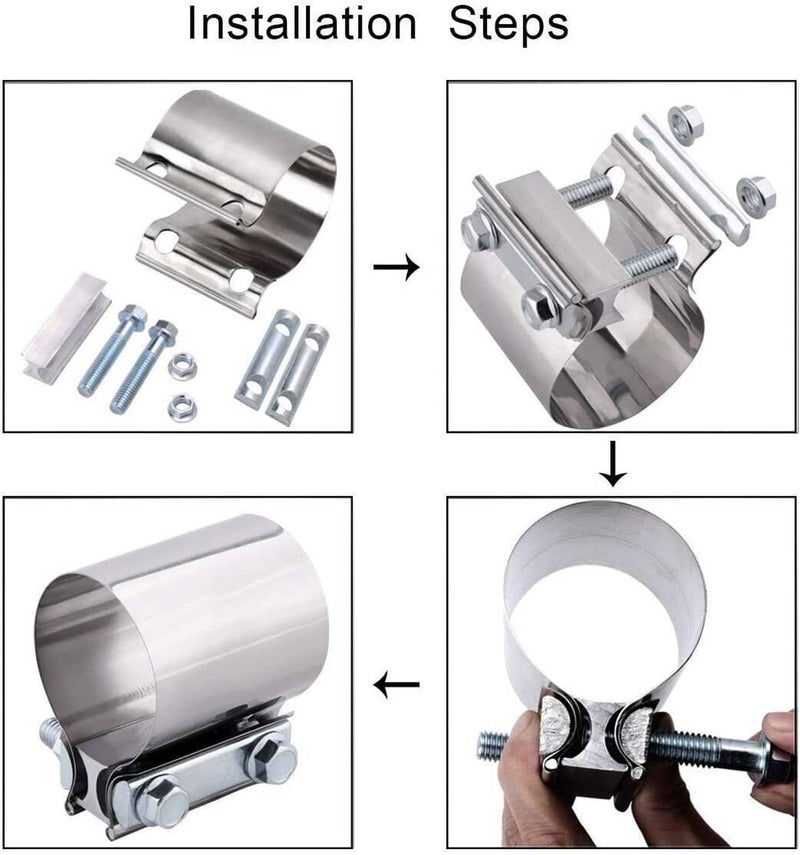 2.5 Inch Butt Joint Band Exhaust Clamp Sleeve Coupler T304 Stainless Steel 2 Pie