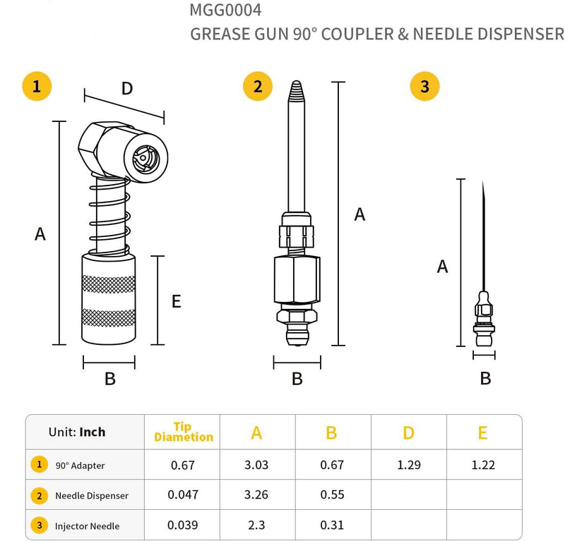 90 Degree Coupler Needle Nozzle Grease Injection Needle w/ Cap for Zerk Fitting