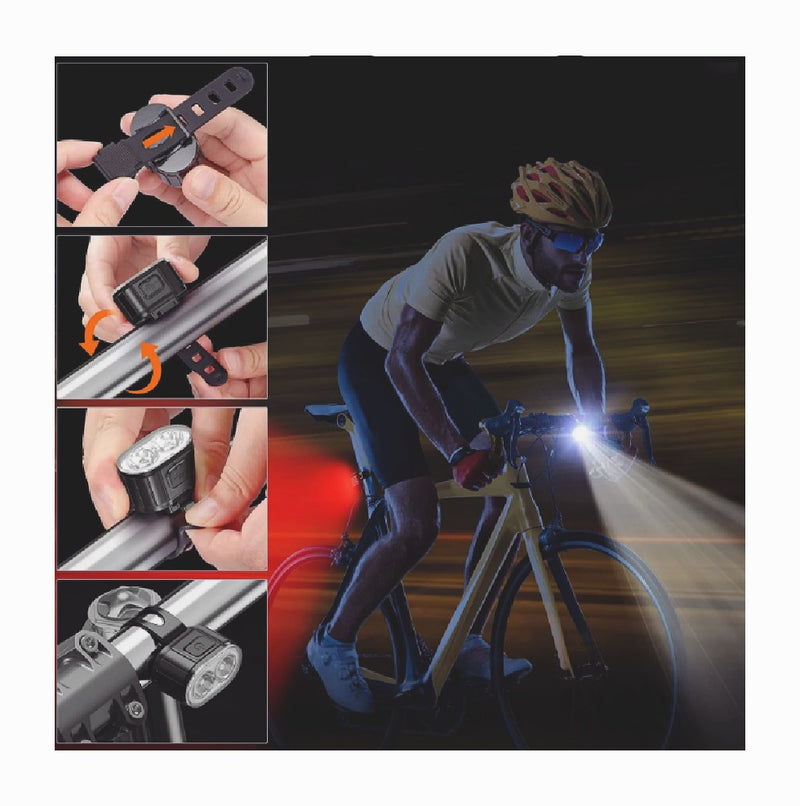 2x USB Rechargeable LED Bicycle Lights Set Headlight Taillight Cycling Light