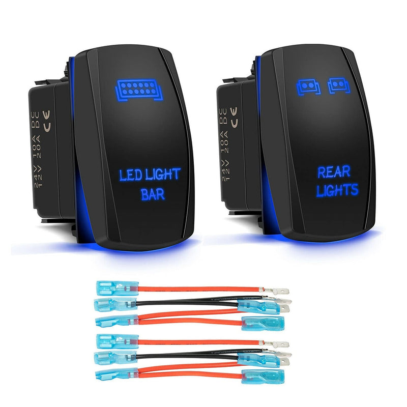 2pcs Blue Rocker Switch Rear Light LED Light Bar Toggle 5 Pin for Car ATV UTV