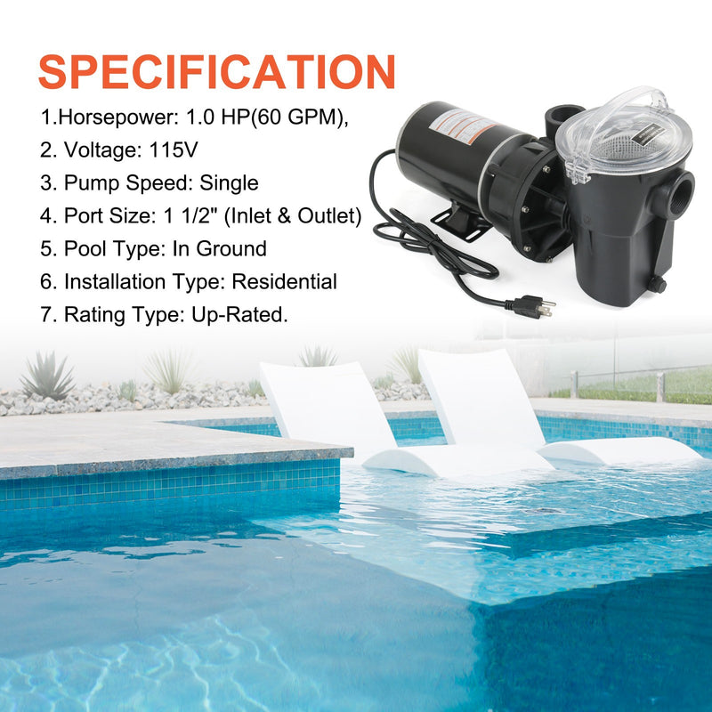 1HP Swimming Pool Pump Replacement for W3SP1580 Pump with Cord
