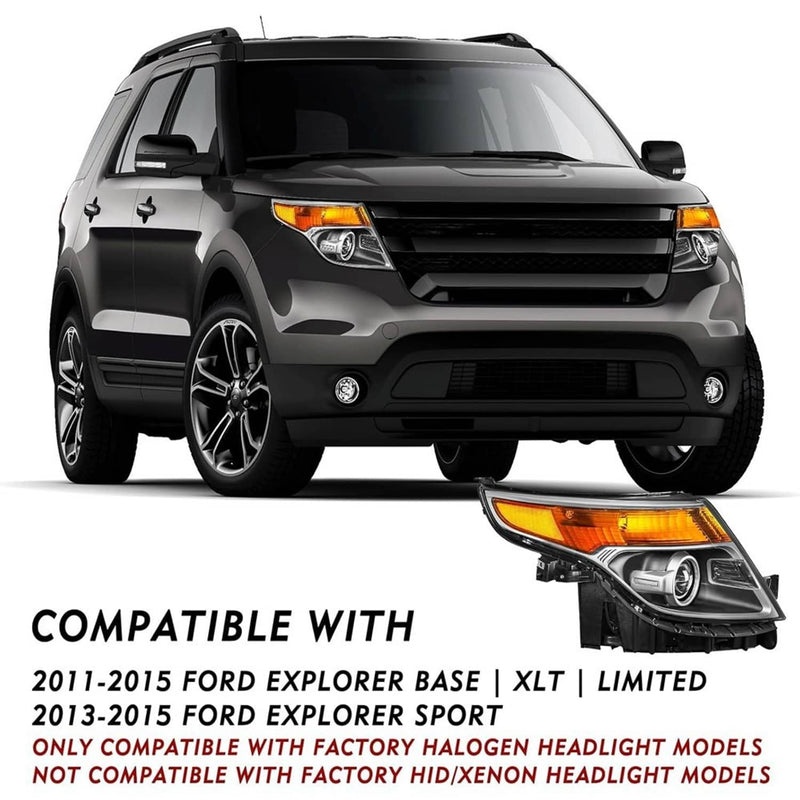 For 2011-2015 Ford Explorer Halogen Chrome Projector Headlights LH+RH