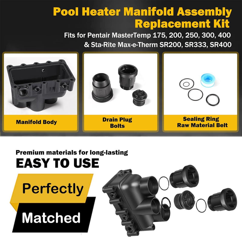 Pool Heater Manifold Assembly Replacement Kit for Pentair MasterTemp 300 400