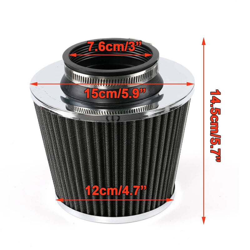3" 76mm High Flow Inlet Dry Air Filter Cold Air Intake Cone Replacement