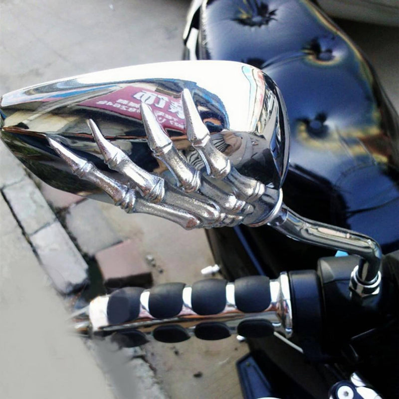 Motorcycle Chrome Skull Skeleton Hand Rear View Side Mirrors for Harley Chopper