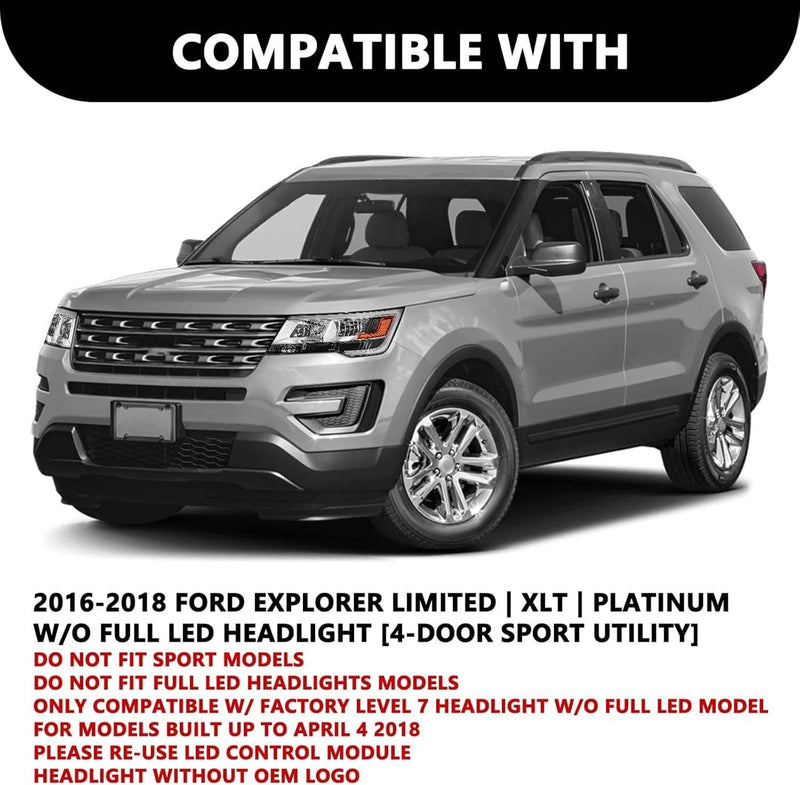 Driver Left Headlight w/ LED DRL for Ford Explorer 2016-19 Chrome Housing