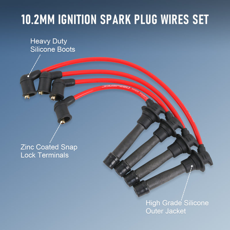 JDMSPEED Red Ignition Spark Plug Wires Set for Mazda Miata 1.6L 1.8L