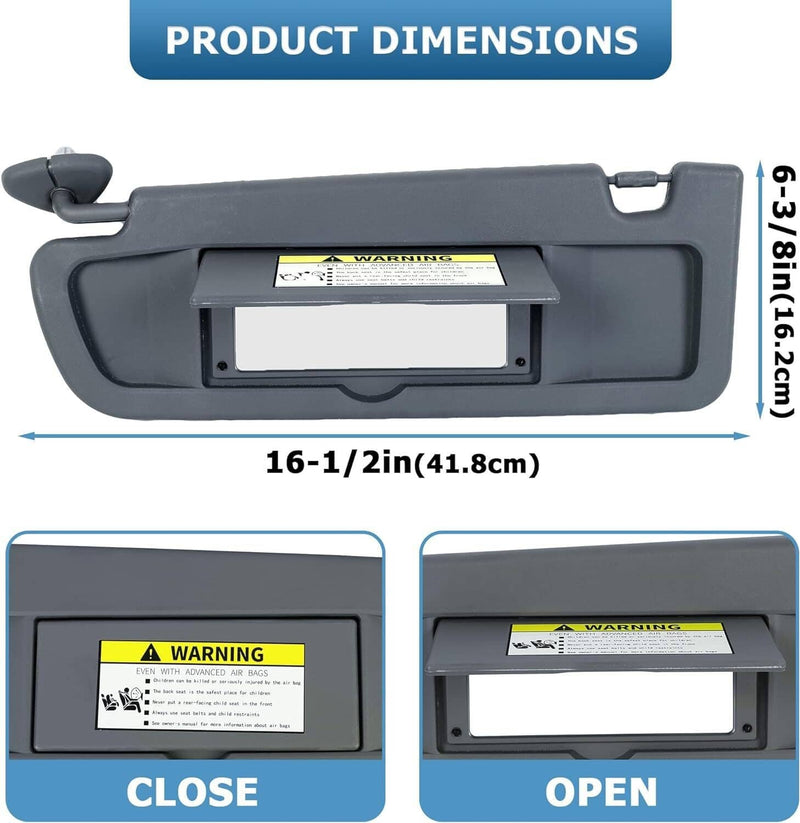 Sun Visor Dark Gray Left Right Set for 2006-2011 Honda Civic Pair