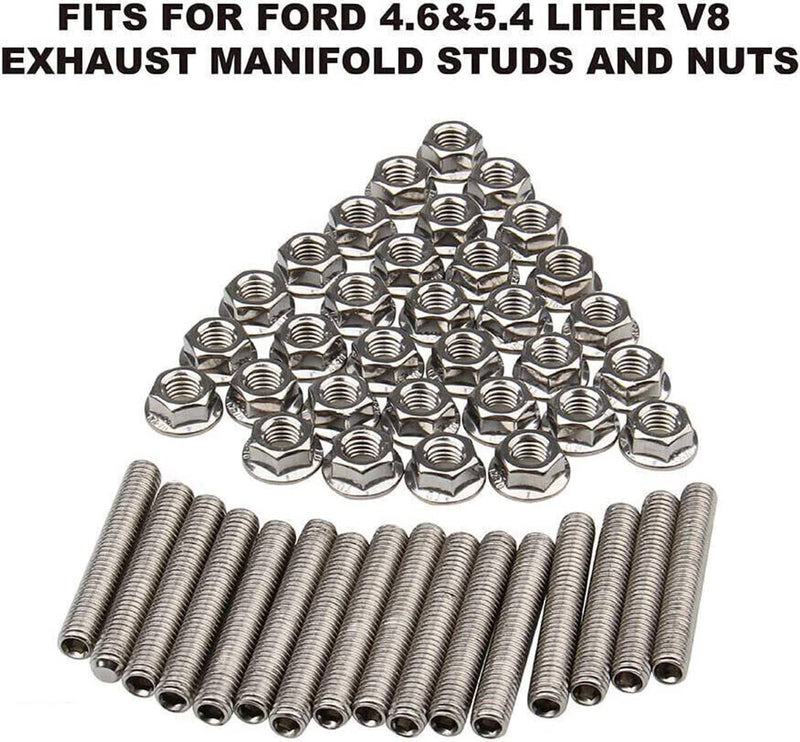 16pcs Stainless Steel Exhaust Manifold Stud Nuts Set for Ford 4.6L 5.4L V8
