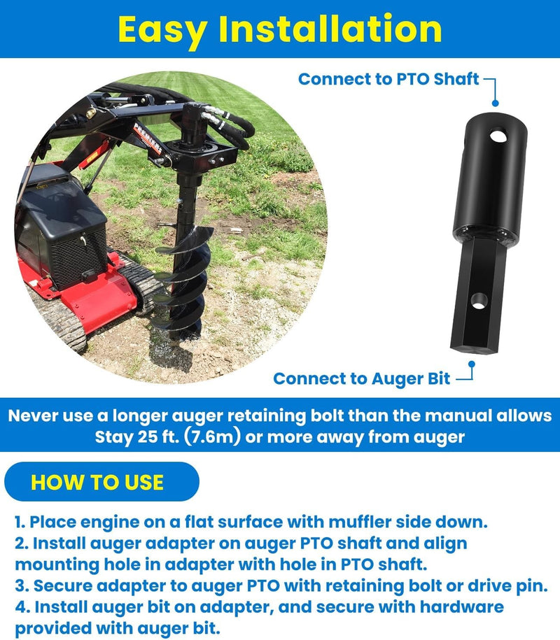Heavy Duty Auger Adapter 2-9/16" Female Round to 2" Male Hex for Augers