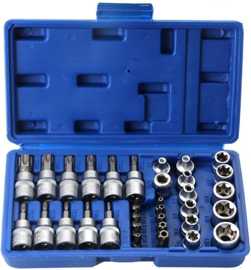 34 Piece Drive Male Female Torx Star Bit Socket Set E-Socket Hand Tool Case