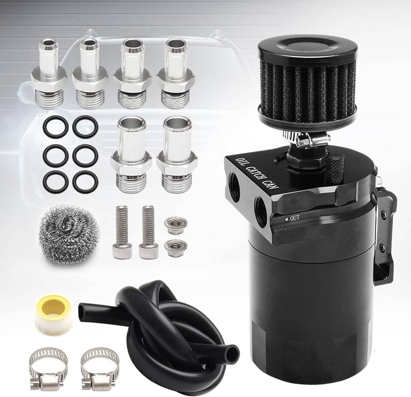 Black Oil Catch Can Kit Reservoir Baffled Tank with Breather Filter Universal