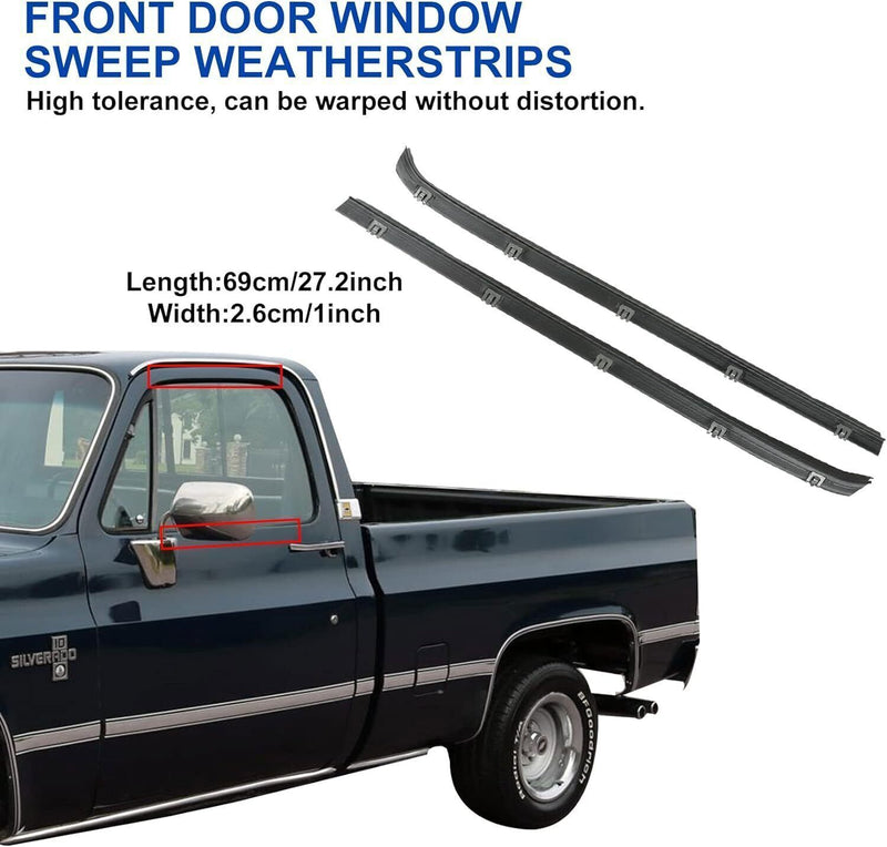 Front Door Window Run Sweep Felts Weatherstrip Seals Kit for Chevy GMC