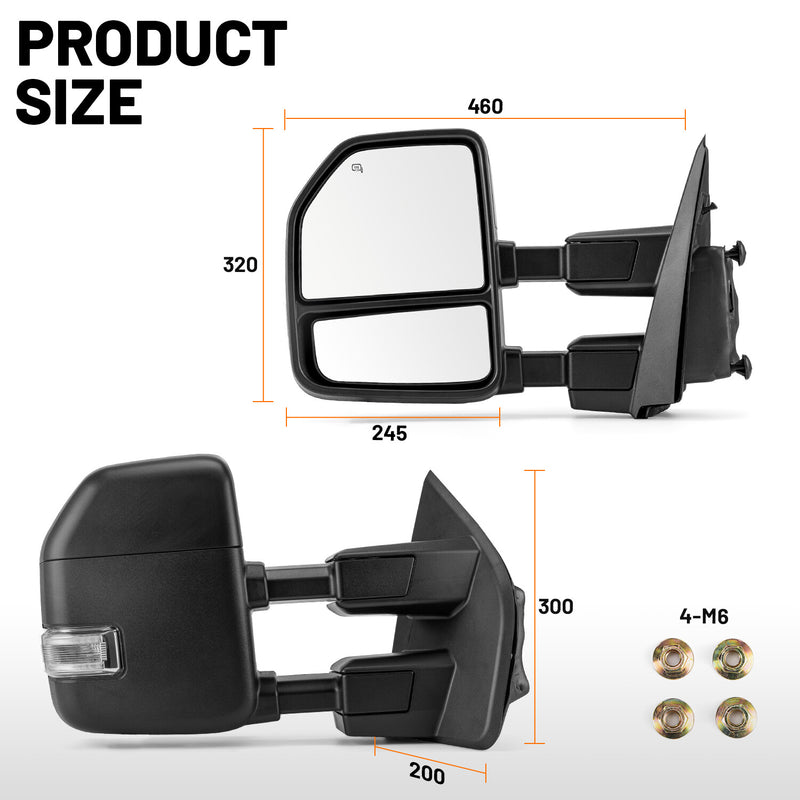 Towing Mirrors Power Heated LED Signal for Ford F-250 Super Duty LH RH Pair