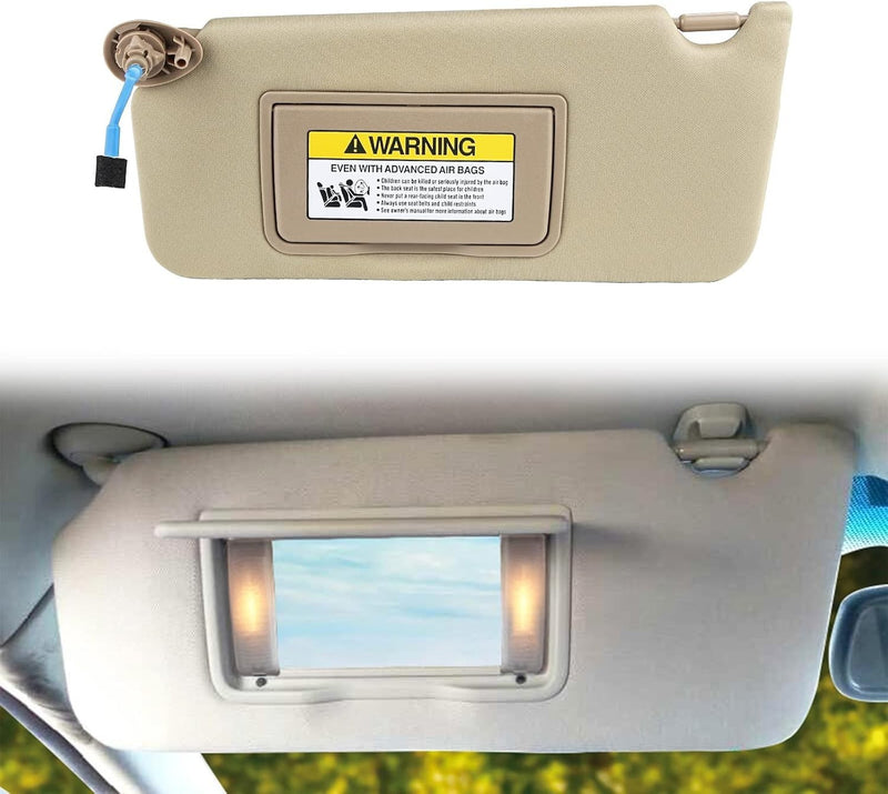 Sun Visor Left Driver Side with Light Mirror for Honda Accord 2008-2017 Beige