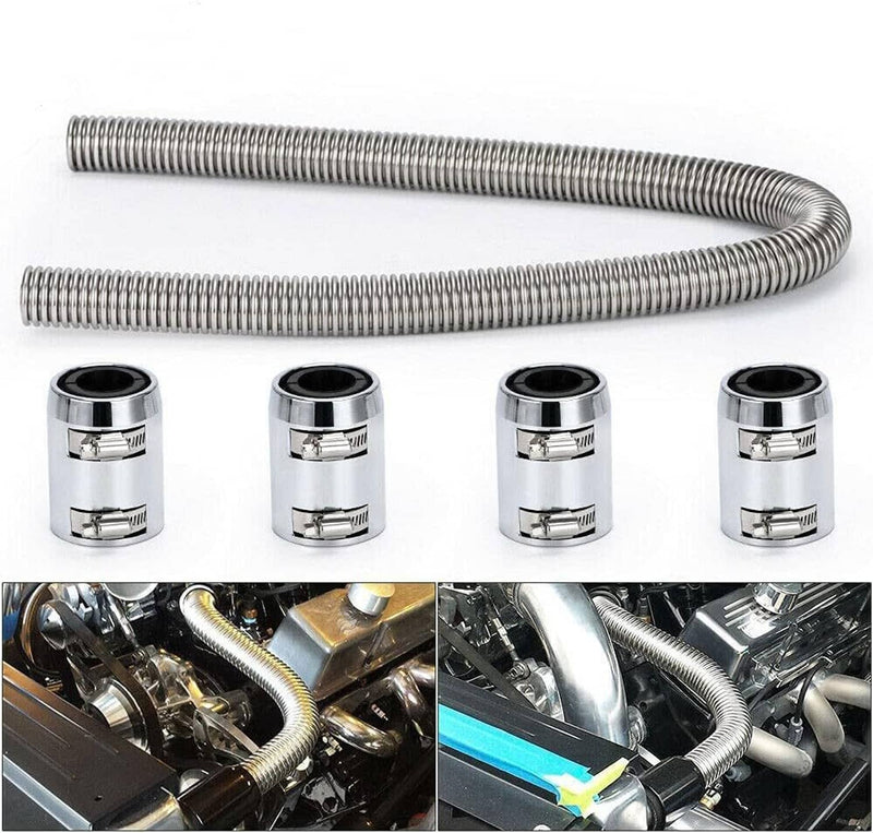 48" Universal Stainless Steel Radiator Flexible Coolant Water Hose Caps Kit
