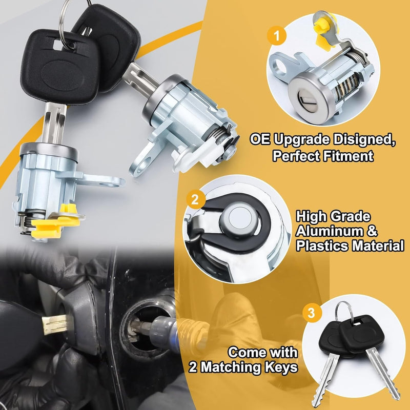 Front Pair Door Lock Cylinder Set Kit with Keys for 95-04 Toyota Tacoma