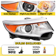 DURAFORCE Headlight Right Side Halogen Projector 5 Pins For Ford Edge 2011 2012 2013 2014