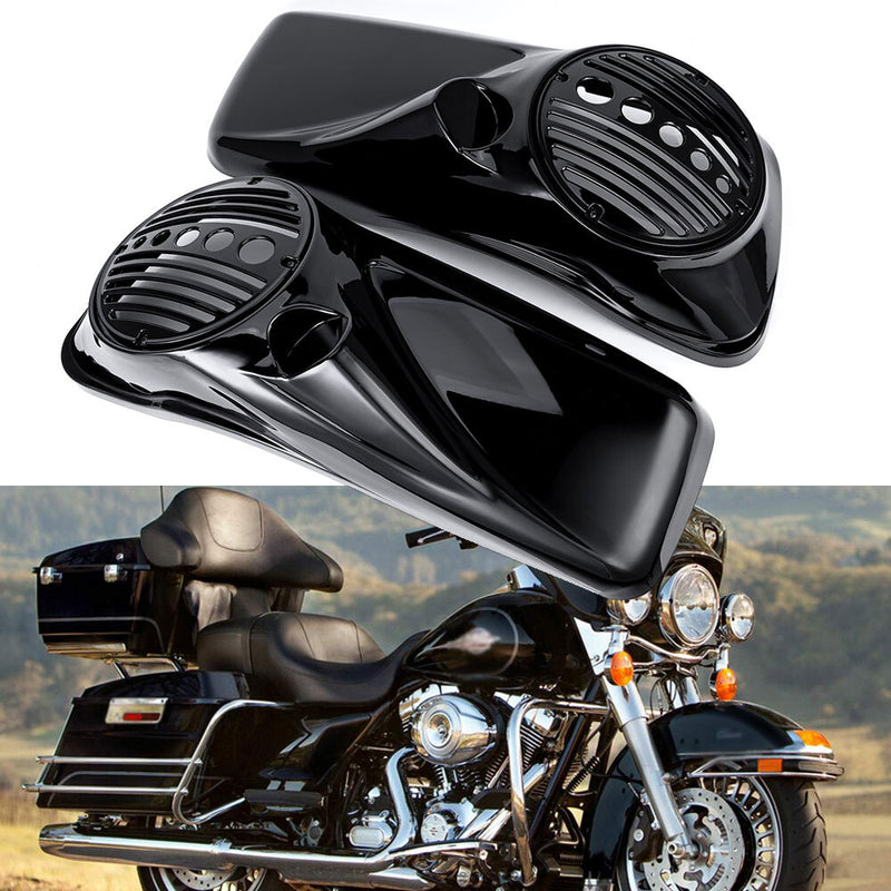 Black 8" Speaker Lids with Tweeter Port for Harley Touring Models 2014-2025