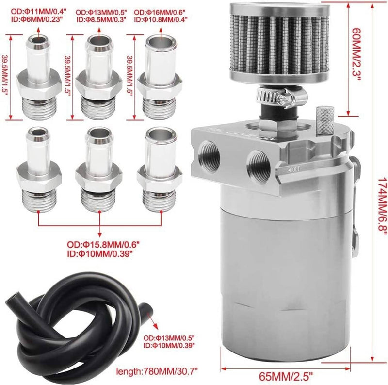 Oil Catch Can Kit Baffled Reservoir Tank with Breather Filter Aluminum