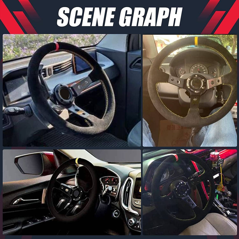 350mm Racing Suede Leather Steering Wheel Horn Quick Release Kit 14