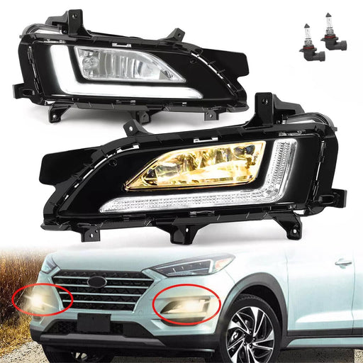 DURAFORCE Pair LED DRL Fog Lights Bumper Lamps for Hyundai Tucson 2019-2021 LH RH Bulbs