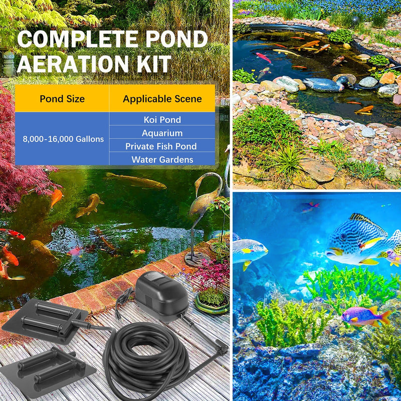 Complete Pond Aeration Kit Fits Water Gardens & Koi Ponds 8,000-16,000 Gallons