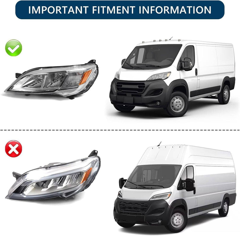 Left Driver Side Halogen Headlight for 2023-2026 Dodge Ram Promaster 1500 2500