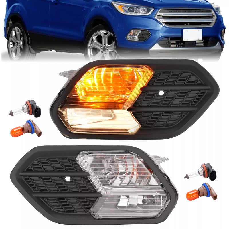 Pair Fog Lights Turn Signal Lamps With Cover for Ford Escape Kuga 2017-2019