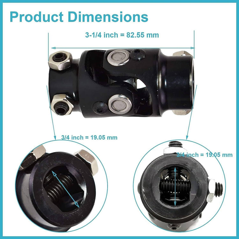 3/4" DD X 3/4" DD Universal Steering Single U-Joint Shaft Black
