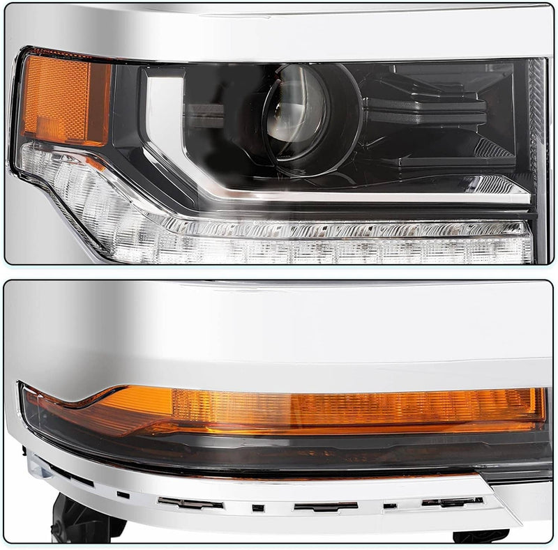 Headlights Driver Passenger Side for Chevy Silverado 16-18 HID Xenon Headlamps
