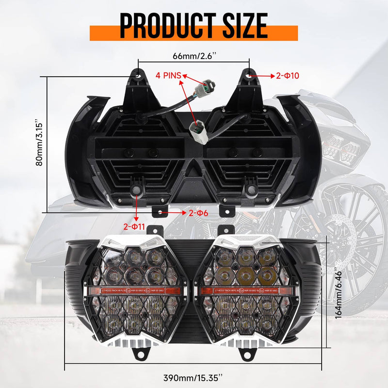 LED Dual Headlight 2 Colors for Harley Touring Road Glide FLTRX FLTRXS 2015+