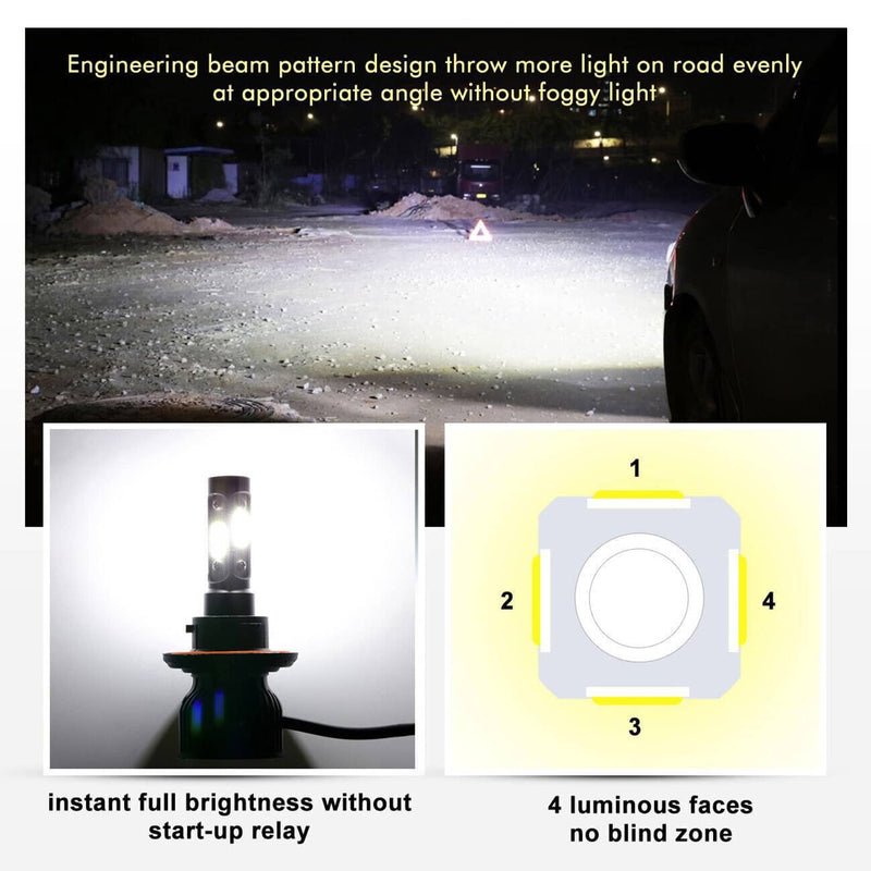 4-Sides H13 9008 LED Headlight Bulb for Ford F-150 2004-2014 High Low 6000K