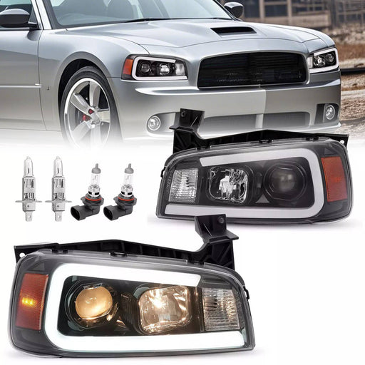 DURAFORCE DOT LED Tube Projector Headlights for Dodge Charger 2006-2010 Black