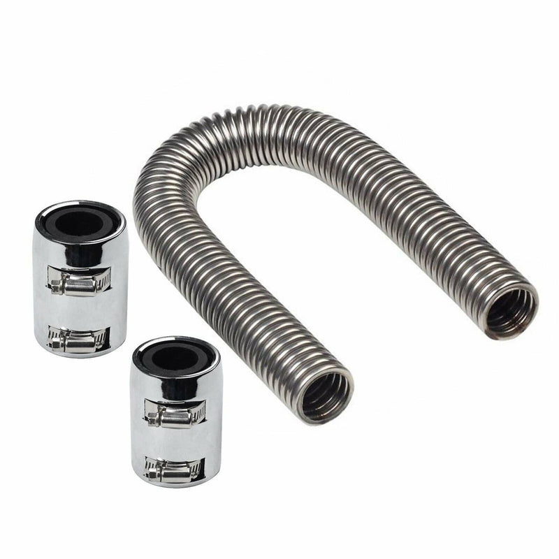 36" Radiator Hose Upper Lower Flexible Stainless Steel with Chrome Caps Kit
