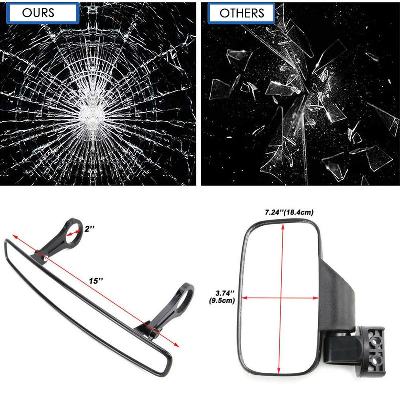 UTV Rear View Center and Side Mirrors for Can-Am Polaris RZR 2" Roll Bar